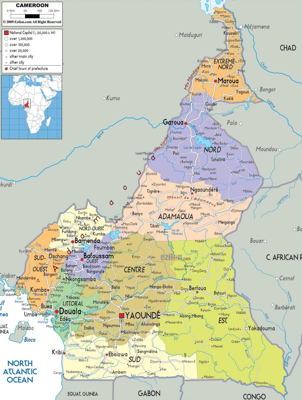 Camerún mapa de rexións