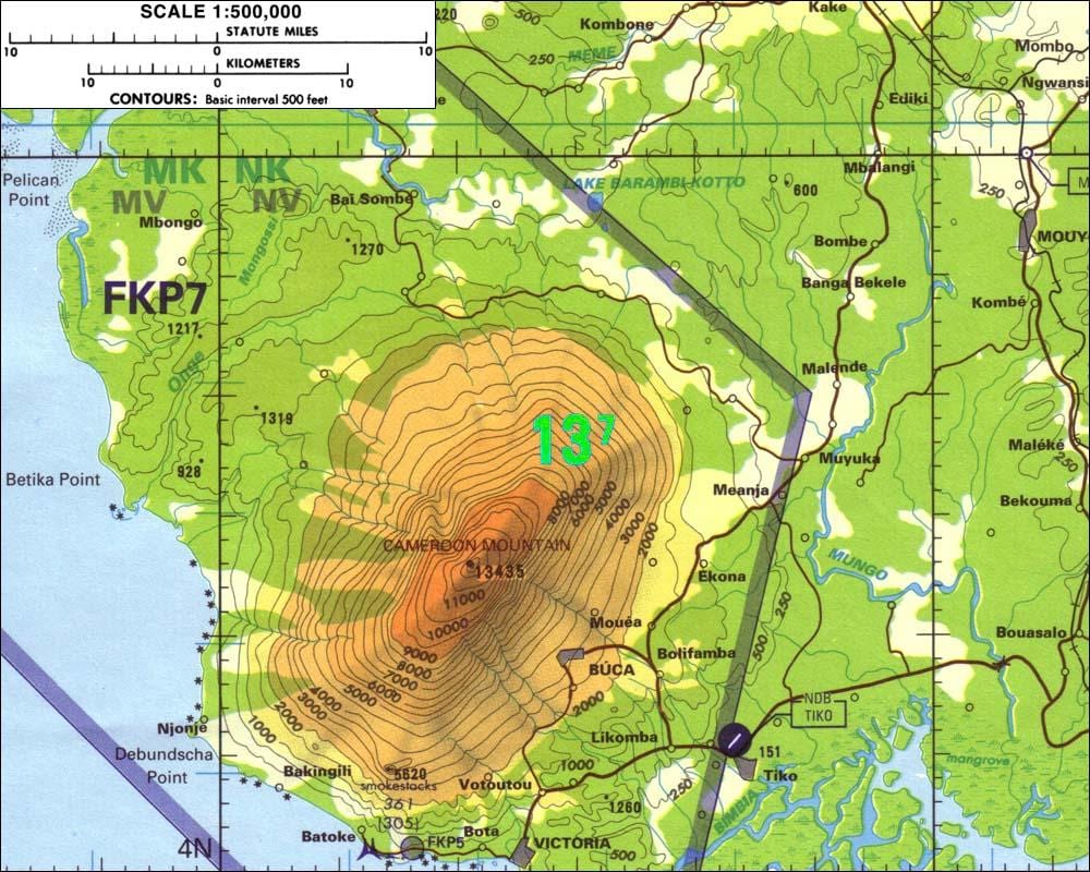 Camerún montañas mapa