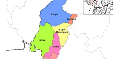 Mapa de suroeste da rexión cameroo